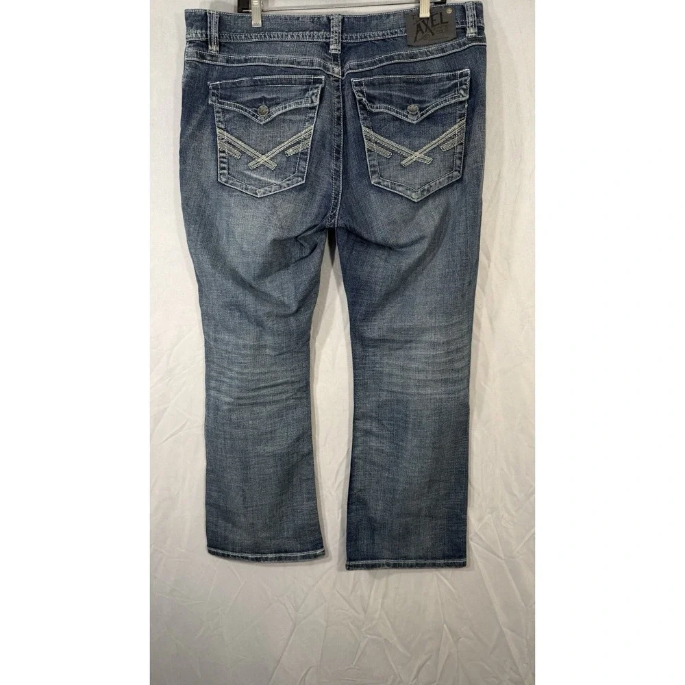 TK Axel Wolcott Vintage Boot Men's Jeans True Size 38x30 Blue Denim Distressed